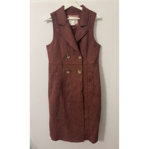 Anthropologie Faux Suede Trench Dress M Burgundy Sleeveless Academia Minimalist